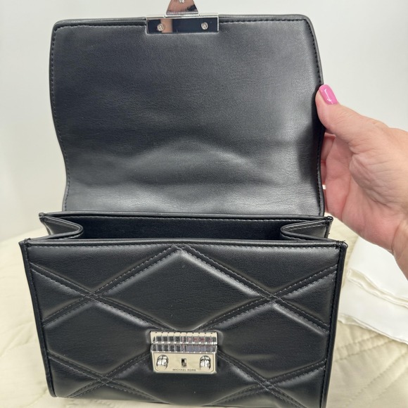 Michael Kors Serena Shoulder Bag Womens Black Quilted Vegan Chain Crossbody - Picture 9 of 14